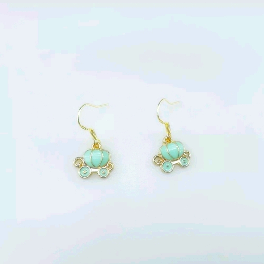 New Enamel Blue Pumpkin Carriage 925 Earrings.
